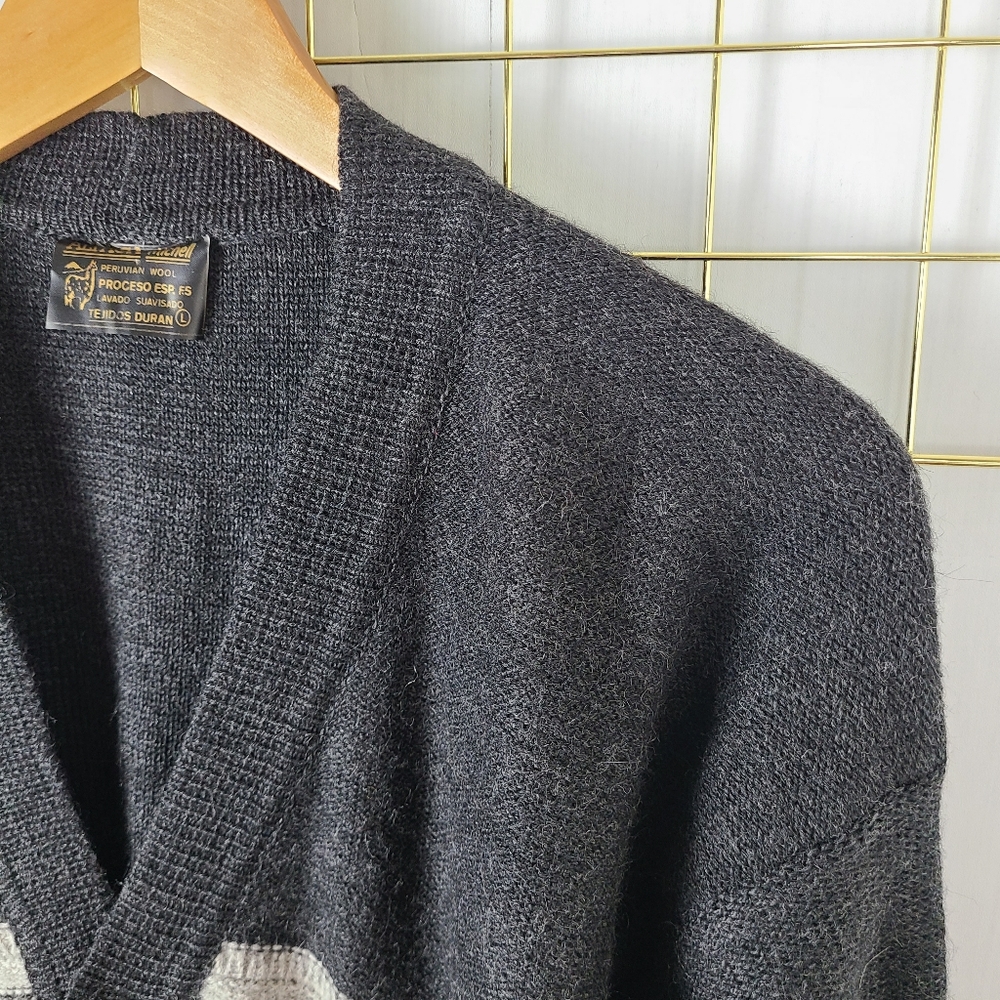 Alpaca Peruvian Wool Grandpa Vintage Cardigan Sweater - Picture 3 of 7